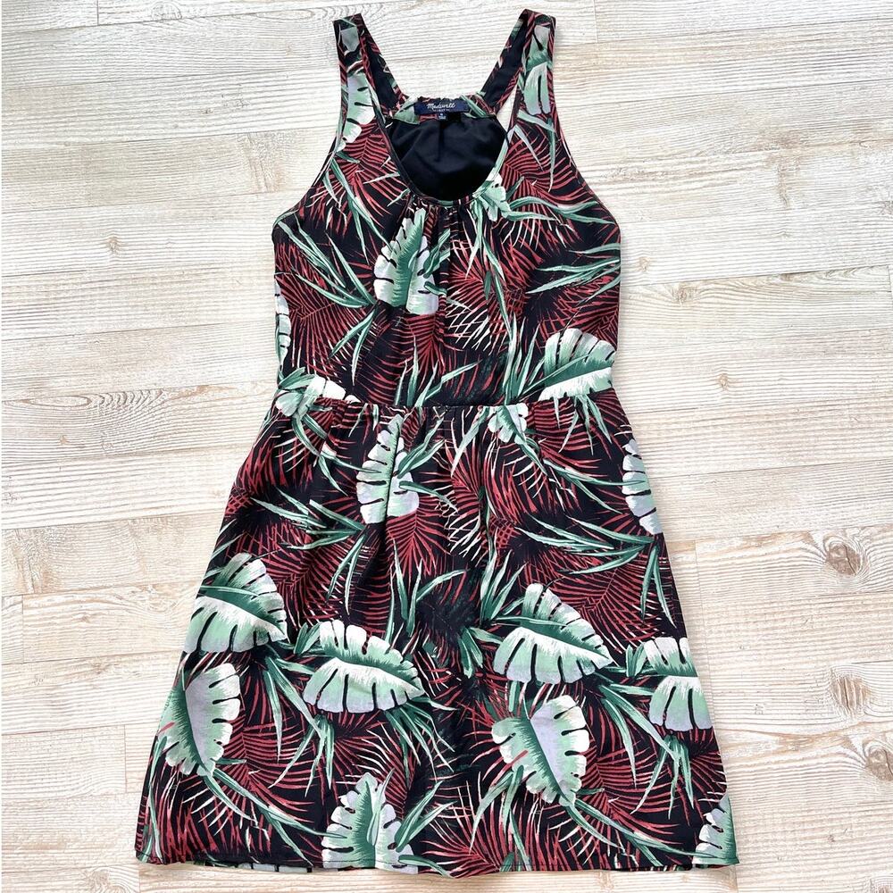 Madewell 100% Silk Island Mini Dress |‎ Tropical Jungle Leaf Print Size 0